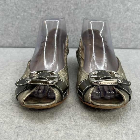 Attilio Giusti Leobruni Leather Peep Toe Kitten Heel - Silver -Women Size 9 (39) - Picture 4 of 13